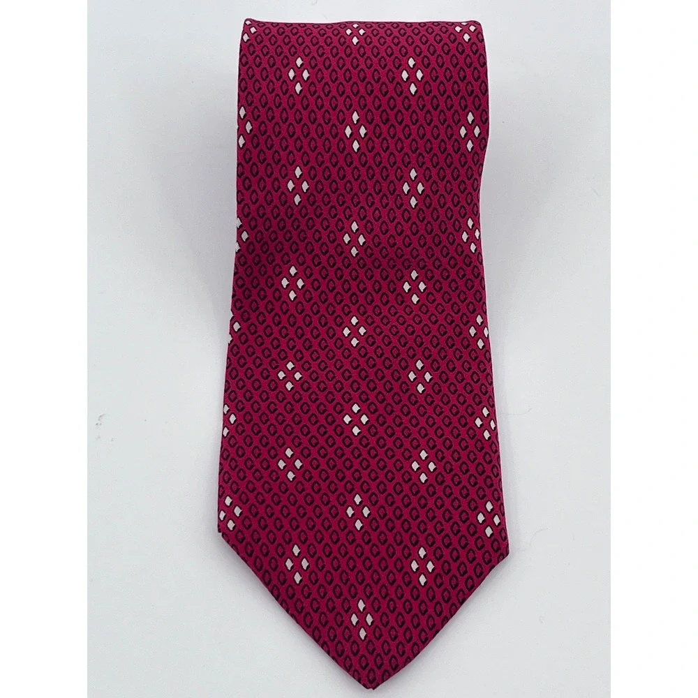 Puccini Milano Silk Tie Magenta Red Geometric Diamond Pattern Handmade in Italy